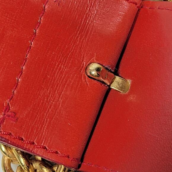 Paloma Picasso Red Leather Gold Chain Buckle Belt Made in Italy Vintage 31x2 - Picture 12 of 14